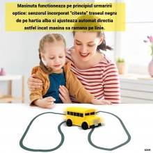Masinuta Interactiva EDAR Model Autobuz cu Senzor Optic, Urmareste Linia Desenata, Jucarie Educativa cu Marker Inclus, Galben