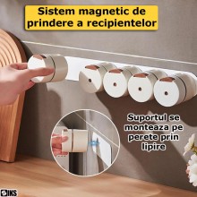 Set Organizator Magnetic Condimente Si Mirodenii Magnetic SIKS Pentru Perete, Box 6 Recipiente, Dozare Rapida 0.5Gr Prin Apas...