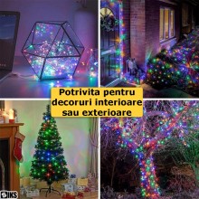 Instalatie de Craciun Solara Tip Liniar SIKS, Lumina Multicolora, 20 Metri, 200 LED-uri, Incarcare Panou Solar, Utilizare Int...