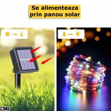 Instalatie de Craciun Solara Tip Liniar SIKS, Lumina Multicolora, 20 Metri, 200 LED-uri, Incarcare Panou Solar, Utilizare Int...