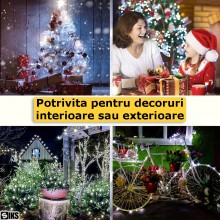Instalatie de Craciun Solara Tip Liniar SIKS, Lumina Rece, 10 Metri, 100 LED-uri, Incarcare Panou Solar, Utilizare Interior/E...