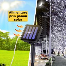 Instalatie de Craciun Solara Tip Liniar SIKS, Lumina Rece, 20 Metri, 200 LED-uri, Incarcare Panou Solar, Utilizare Interior/E...