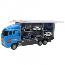 Jucarie Copii EDAR Camion Transport Auto cu Trailer, 6 Masinute Incluse - Jeep, SUV, Ambulanta, Politie -, Platforma Tractare...