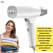 Fier de Calcat Vertical Portabil EDAR 1500W, Abur Puternic, Incalzire 30 secunde, Rezervor Apa 85 ml, Pliabil Pentru Calatori...
