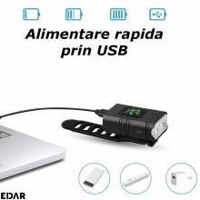 Lumina Bicicleta EDAR, Far + Stop, LED, 6 Moduri De Lumina, Reincarcabil USB, Rezistent La Apa, Negru Lumina Bicicleta EDAR, Far + Stop, LED, 6 Moduri De Lumina, Reincarcabil USB, Rezistent La Apa, Negru