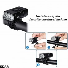 Lumina Bicicleta EDAR, Far + Stop, LED, 6 Moduri De Lumina, Reincarcabil USB, Rezistent La Apa, Negru