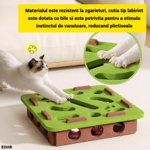 Jucarie Interactiva EDAR Pentru Pisici, Cutie Labirint cu 3 Bile, Realizat din Fetru Durabil, Pentru Stimulare Mentala si Red...