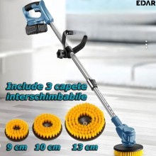 Perie Electrica EDAR Pentru Curatenie, Ideala Pentru Casa, Gradina, Terasa, Curte, Pavaj, 3 Capete Interschimbabile, Function...