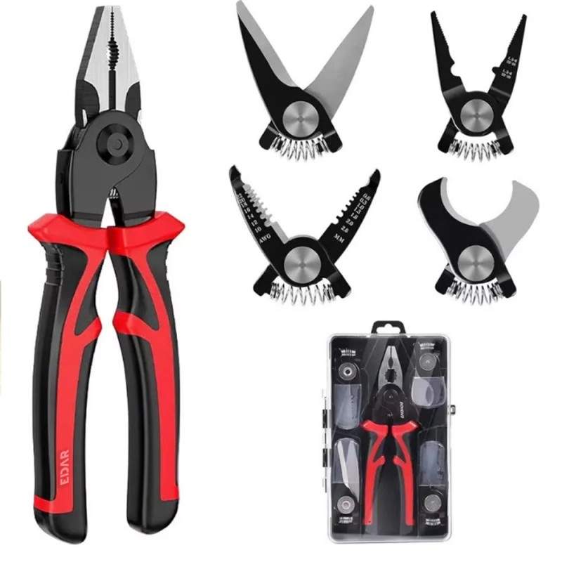 Cleste 5 In 1 EDAR, Multifunctional, Tip Patent, Capete Interschimbabile Din Otel, Trusa Depozitare, Negru/Rosu Cleste 5 In 1 EDAR, Multifunctional, Tip Patent, Capete Interschimbabile Din Otel, Trusa Depozitare, Negru/Rosu
