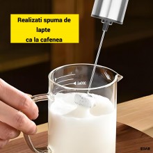 Spumator Lapte Electric EDAR din Inox, Bagheta pentru Spuma, Mixer Manual cu Cap Detasabil, Pentru Latte, Cappuccino, Ciocola...