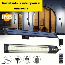 Lampa Solara LED EDAR de Exterior cu Senzor Miscare si Telecomanda, Panou Solar Separat, 3m de Cablu, Incarcare USB/Priza, IP...