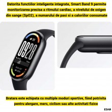 Bratara Fitness Smart Band 9 EDAR cu Ecran AMOLED, Monitorizare Somn si Ritm Cardiac, Puls, SpO2, Calorii, Pedometru, Bluetoo...