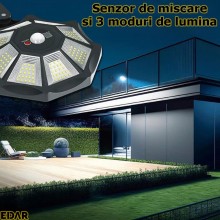 Lampa Solara EDAR Pentru Exterior, Casa, Gradina, 3 Moduri De Lumina, Telecomanda, Prindere Pe Perete, 168 LED, Forma Octogon...