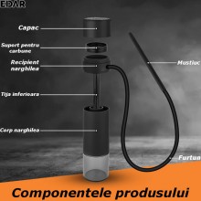 Narghilea Portabila EDAR, Pentru Masina, Calatorii, Aer Liber Sau Acasa, Demontabila/ Usor de Curatat, Furtun Si Cleste Carbu... Narghilea Portabila EDAR, Pentru Masina, Calatorii, Aer Liber Sau Acasa, Demontabila/ Usor de Curatat, Furtun Si Cleste Carbu...