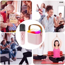 Boxa si Microfon EDAR Karaoke Wireless, Lumini RGB LED, Portabila, Slot card si Conectare telefon prin Bluetooth, AUX, Pentru...
