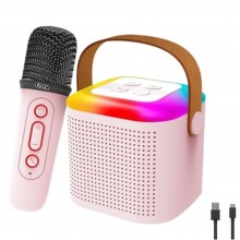 Boxa si Microfon EDAR Karaoke Wireless, Lumini RGB LED, Portabila, Slot card si Conectare telefon prin Bluetooth, AUX, Pentru...