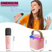 Boxa si Microfon EDAR Karaoke Wireless, Lumini RGB LED, Portabila, Slot card si Conectare telefon prin Bluetooth, AUX, Pentru...