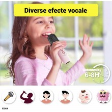 Boxa si Microfon EDAR Karaoke Wireless, Lumini RGB LED, Portabila, Slot card si Conectare telefon prin Bluetooth, AUX, Pentru...