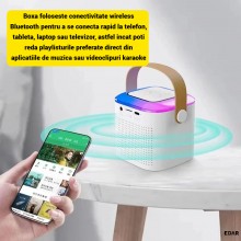 Boxa si Microfon EDAR Karaoke Wireless, Lumini RGB LED, Portabila, Slot card si Conectare telefon prin Bluetooth, AUX, Pentru...