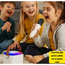 Boxa si Microfon EDAR Karaoke Wireless, Lumini RGB LED, Portabila, Slot card si Conectare telefon prin Bluetooth, AUX, Pentru...