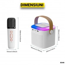 Boxa si Microfon EDAR Karaoke Wireless, Lumini RGB LED, Portabila, Slot card si Conectare telefon prin Bluetooth, AUX, Pentru...