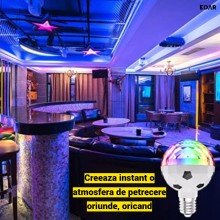 Bec LED Disco Rotativ EDAR 3W, Compatibil E27, Lumini Multicolore pentru Petreceri, Casa si Gradina, Montare la Fasung, Alb