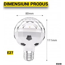 Bec LED Disco Rotativ EDAR 3W, Compatibil E27, Lumini Multicolore pentru Petreceri, Casa si Gradina, Montare la Fasung, Alb