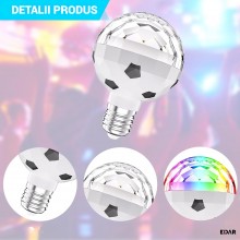 Bec LED Disco Rotativ EDAR 3W, Compatibil E27, Lumini Multicolore pentru Petreceri, Casa si Gradina, Montare la Fasung, Alb