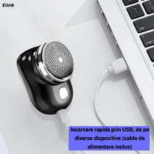 Aparat de Ras EDAR Electric, Mini Aparat Performant, Rezistent la Apa, USB Inclus, Fast Charge, 68g, Negru Aparat de Ras EDAR Electric, Mini Aparat Performant, Rezistent la Apa, USB Inclus, Fast Charge, 68g, Negru
