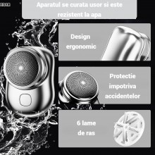 Aparat de Ras EDAR Electric, Mini Aparat Performant, Rezistent la Apa, USB Inclus, Fast Charge, 65g, Argintiu
