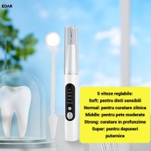 Dispozitiv Detartraj Ultrasonic EDAR Cu Incarcare Wireless, 5 Viteze, Iluminare LED, Rezistent La Apa IPX6, Curatare Dentara ...