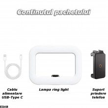 Lampa Led Ring Light EDAR, Suport Telefon, Lumina Calda/Rece/Neutra, Suport Asezare Pe Suprafete, Intensitate Luminoasa Regla...