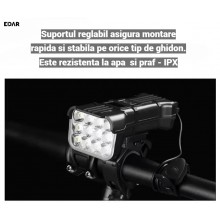 Lanterna Bicicleta LED EDAR ,Far 12 LED, 5 Moduri Iluminare, Incarcare USB, Cablu Inclus, cu Claxon, Afisaj baterie, Lumina P...