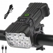 Lanterna Bicicleta LED EDAR ,Far 12 LED, 5 Moduri Iluminare, Incarcare USB, Cablu Inclus, cu Claxon, Afisaj baterie, Lumina P...