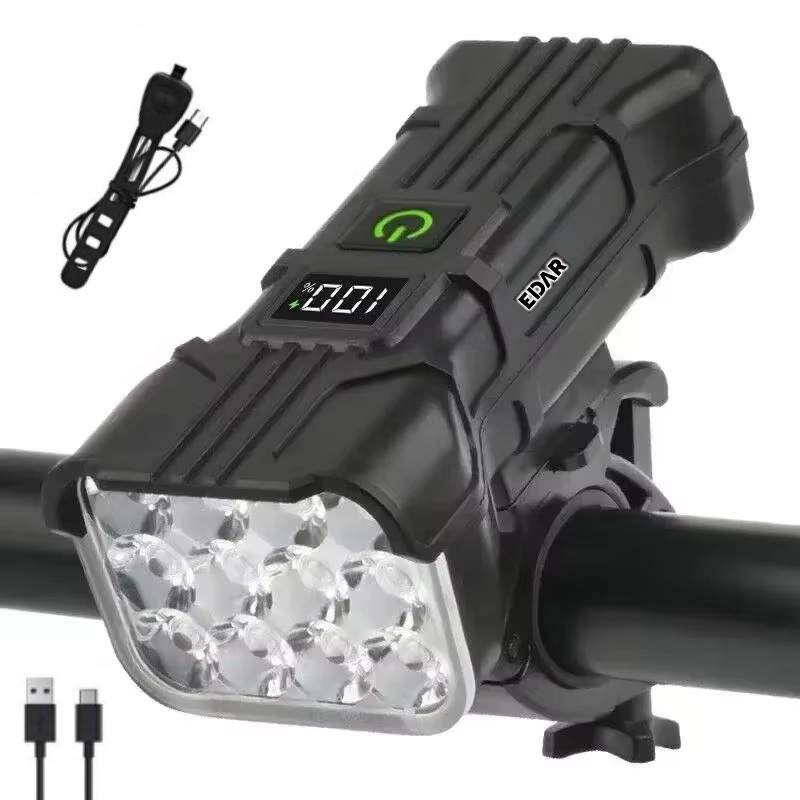 Lanterna Bicicleta LED EDAR ,Far 12 LED, 5 Moduri Iluminare, Incarcare USB, Cablu Inclus, cu Claxon, Afisaj baterie, Lumina P...