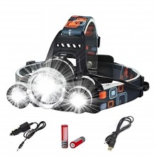 Lanterna Frontala De Cap Cu LED SIKS Cu Acumulator, 3 LED-uri Puternice, Pentru Pescuit, Vanatoare, Atelier, 5000 lumeni, 3 M...
