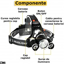 Lanterna Frontala De Cap Cu LED SIKS Cu Acumulator, 3 LED-uri Puternice, Pentru Pescuit, Vanatoare, Atelier, 5000 lumeni, 3 M... Lanterna Frontala De Cap Cu LED SIKS Cu Acumulator, 3 LED-uri Puternice, Pentru Pescuit, Vanatoare, Atelier, 5000 lumeni, 3 M...