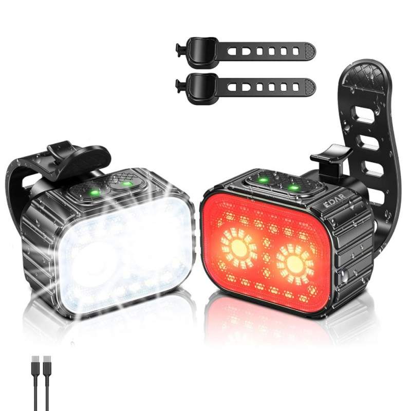 Lumini Far Si Stop Bicicleta EDAR, Multiple Moduri De Lumina, Rezistente La Apa Si Intemperii, Reincarcabile USB, Negru Lumini Far Si Stop Bicicleta EDAR, Multiple Moduri De Lumina, Rezistente La Apa Si Intemperii, Reincarcabile USB, Negru