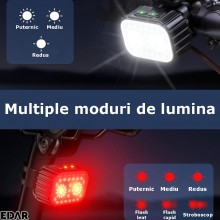 Lumini Far Si Stop Bicicleta EDAR, Multiple Moduri De Lumina, Rezistente La Apa Si Intemperii, Reincarcabile USB, Negru Lumini Far Si Stop Bicicleta EDAR, Multiple Moduri De Lumina, Rezistente La Apa Si Intemperii, Reincarcabile USB, Negru