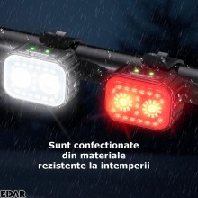 Lumini Far Si Stop Bicicleta EDAR, Multiple Moduri De Lumina, Rezistente La Apa Si Intemperii, Reincarcabile USB, Negru Lumini Far Si Stop Bicicleta EDAR, Multiple Moduri De Lumina, Rezistente La Apa Si Intemperii, Reincarcabile USB, Negru