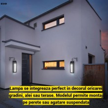 Lampa Solara Exterior LED EDAR 33 cm, Tub Dublu, Perete sau Agatare, 3 Moduri Lumina Calda/Rece, Senzor Miscare, Panou solar,...