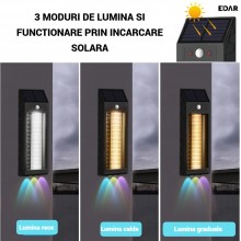Lampa Solara Exterior LED EDAR 33 cm, Tub Dublu, Perete sau Agatare, 3 Moduri Lumina Calda/Rece, Senzor Miscare, Panou solar,...
