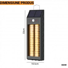 Lampa Solara Exterior LED EDAR 33 cm, Tub Dublu, Perete sau Agatare, 3 Moduri Lumina Calda/Rece, Senzor Miscare, Panou solar,...