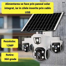 Camera Video Supraveghere Exterior EDAR 12MP, Sistem Triplu Camera, Panoramic 360°, WiFi si SIM 4G, Alimentare Solara, Night ...