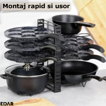 Organizator Reglabil Pentru Cratite EDAR, Oale, Tigai, Capace, Multifunctional, 8 Compartimente Ajustabile, Metalic, Pentru B...