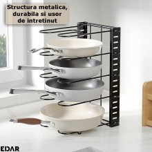 Organizator Reglabil Pentru Cratite EDAR, Oale, Tigai, Capace, Multifunctional, 5 Compartimente Ajustabile, Metalic, Pentru B...