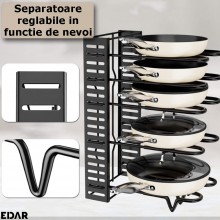 Organizator Reglabil Pentru Cratite EDAR, Oale, Tigai, Capace, Multifunctional, 5 Compartimente Ajustabile, Metalic, Pentru B...