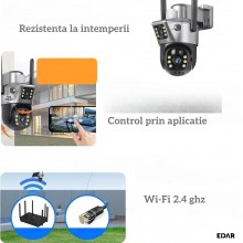 Camera Supraveghere WiFi 4K Ultra HD EDAR EC11, 6MP, Dual Lens, Panou Solar, Rotire 360°, Vedere Nocturna IR, Senzor Miscare,...