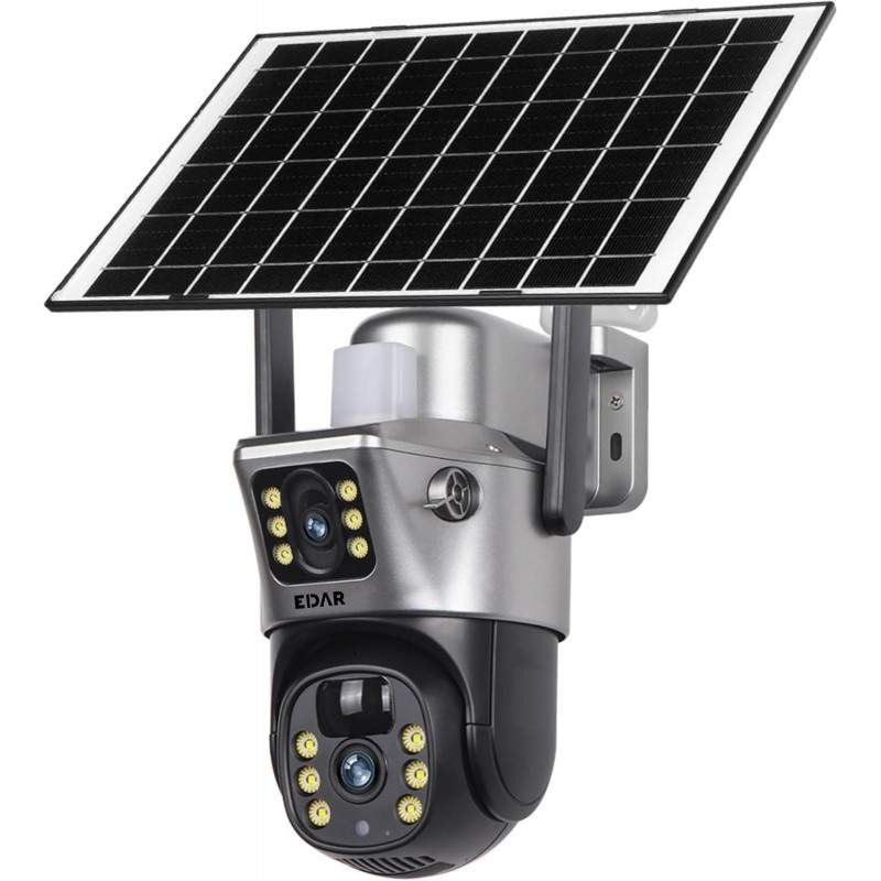 Camera Supraveghere WiFi 4K Ultra HD EDAR EC11, 6MP, Dual Lens, Panou Solar, Rotire 360°, Vedere Nocturna IR, Senzor Miscare,...