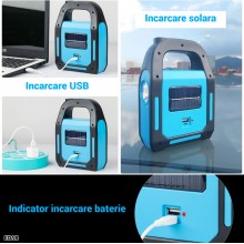 Lanterna Portabila LED EDAR Multifunctionala, Solara si USB, COB, 3 Zone de Lumina, Impermeabila, Pentru Atlerie, Camping, 12...